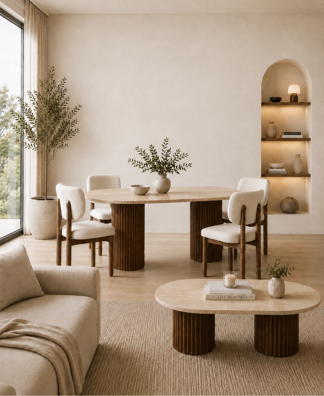 Pack Keysha - Table à manger + 4 chaises + table basse