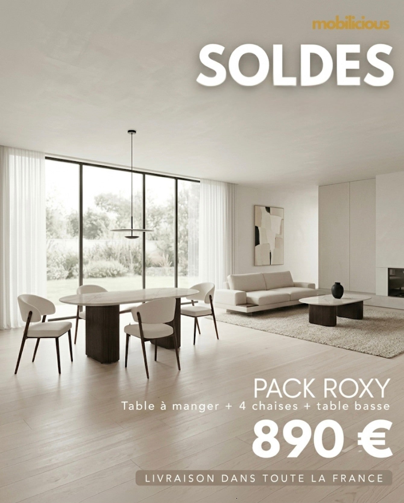 Pack Roxy — Table à manger + 4 chaises + table basse